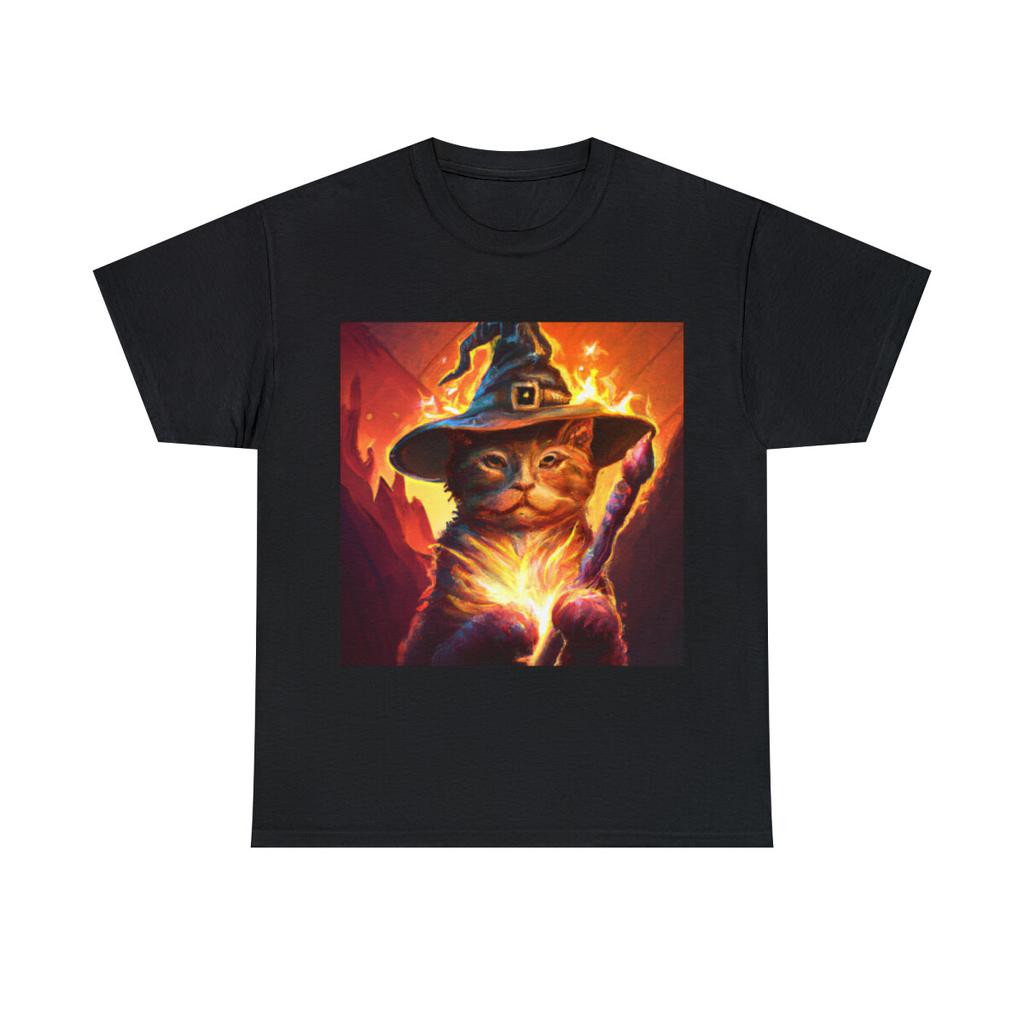 Vintage Style Cat T Shirt Catdalf Fantasy Art Tee Warlock LOTR Cool Halloween