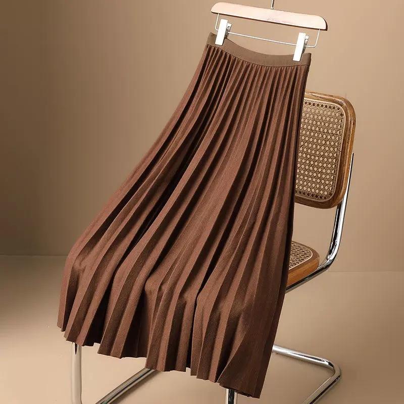 

Темно-зеленая юбка Плиссированная юбка для женщин Осень Новая узкая юбка А-силуэта с высокой талией Юбка-орган Юбка-миди с заниженной талией XXL