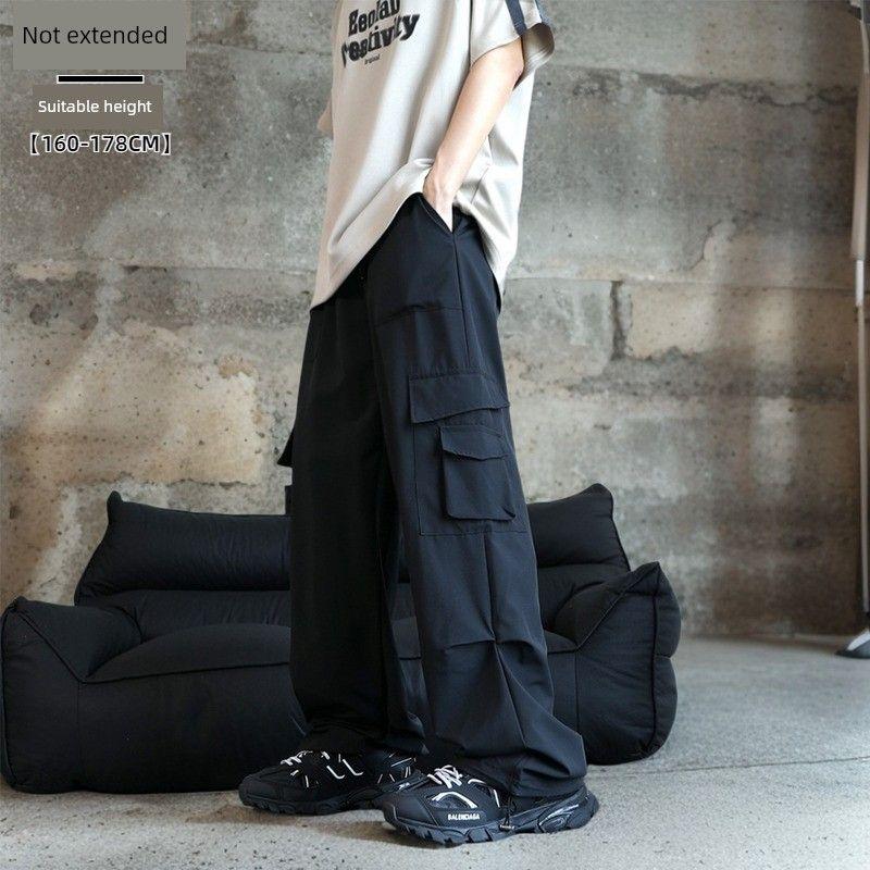 American Retro Work Pants for Men, Autumn Extended Version for Tall Individuals, Multi-Pocket Paratrooper Casual Wide-Leg Pants