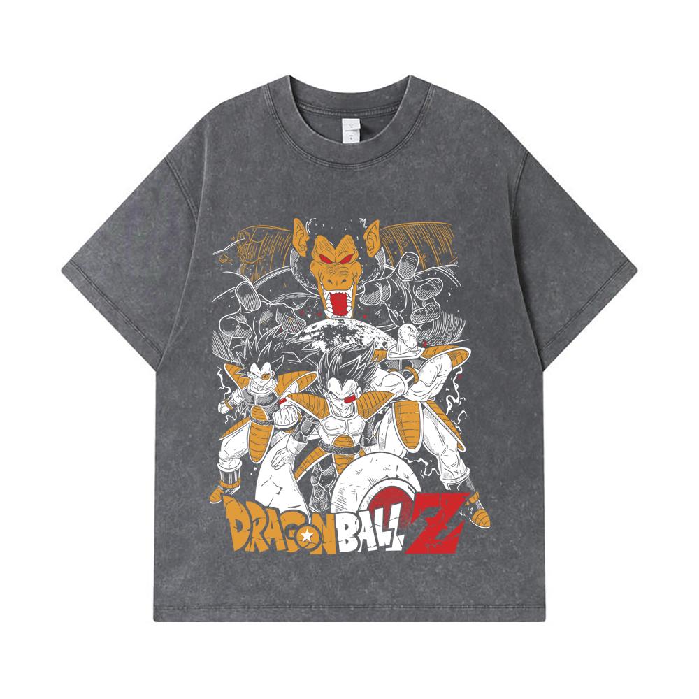 275 GSM Washed T-shirts 100% Cotton Dragon Ball V53 Vegeta Nappa Print Unisex Heavy Cotton T Shirt