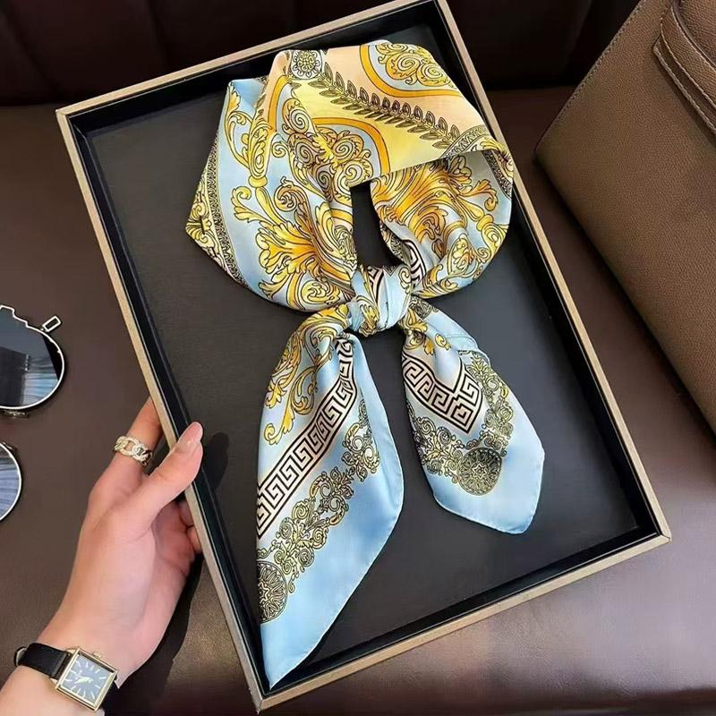 New Luxury Silk Scarfs Square Scarf Korean Fashion Kerchief Popular Silk Scarves Bandanna Wraps Scarf Decoration Shawl 70*70Cm