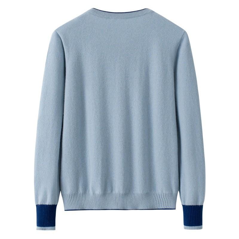 Early Autumn Women's Color Block Cashmere Cardigan - Round Neck, 9 Resin Buttons Sweater Coat