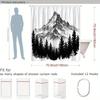 Black White Mountain Shower Curtain Pine Forest Snowy Peak, Minimalist Ink Art Bath Curtain For Modern Bathroom And Home Decor