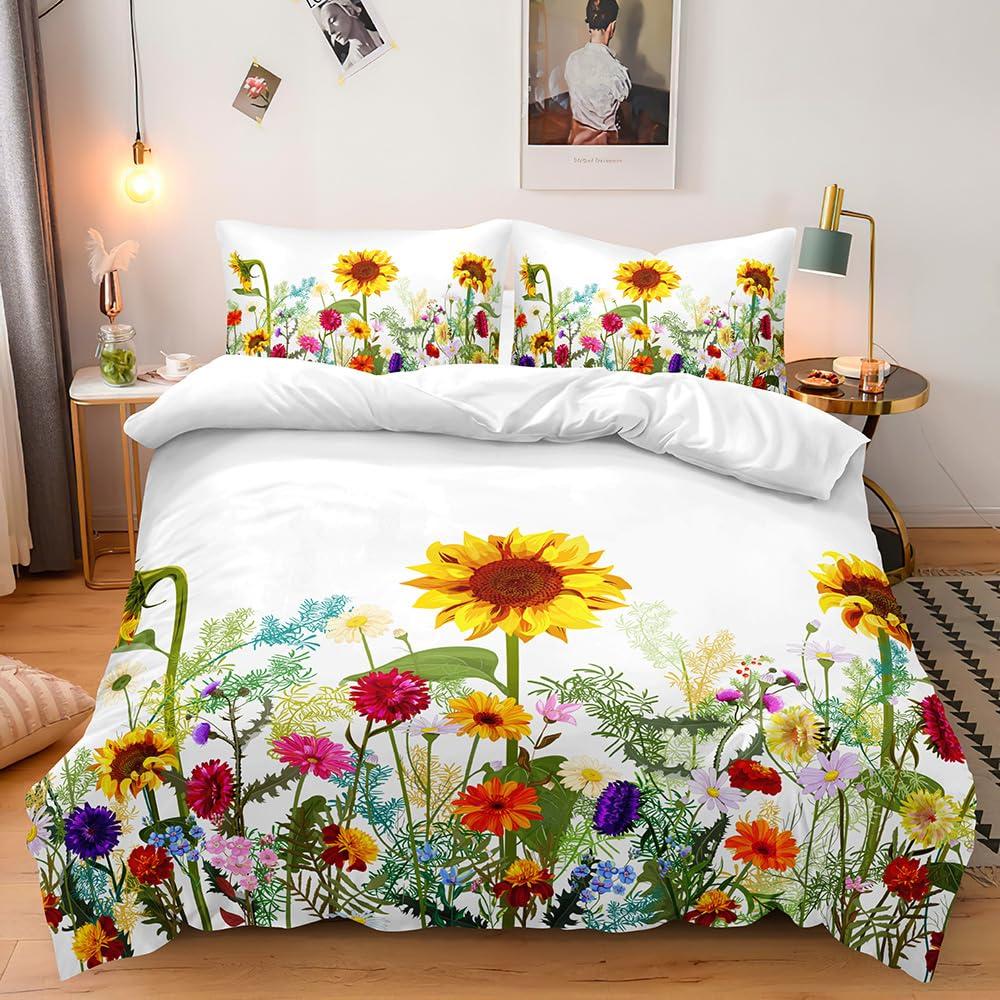 Sunflower Duvet Cover Set Sea Turtle Comforter Cover Set Kids Soft Polyester Quilt Covers With 2 Pillow Cases Floral Bedding