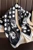 Scarf 90x90 Black with White Polka Dots and Flowers - Classic Elegance with a Retro Touch