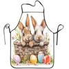 1pc Easter Holiday Apron, Two Rabbits and Easter Eggs Decorative Pattern Printed Fabric, Durable and Comfortable Sleeveless Apron for Women and Men, D