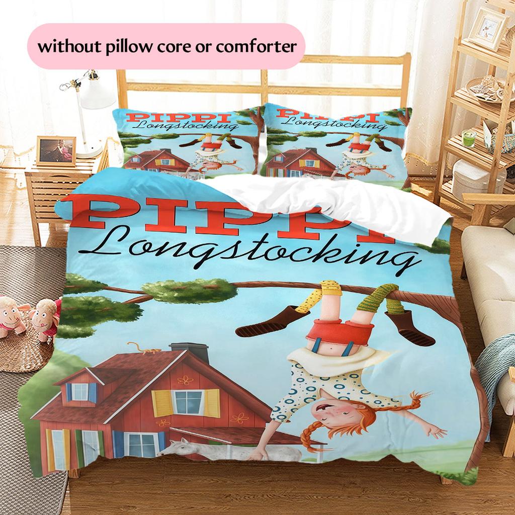 Pippi Book Pattern Bedding Home Decoration Birthday Gift ( 1 duvet cover + 2 pillowcase, without core),fan merchandise.