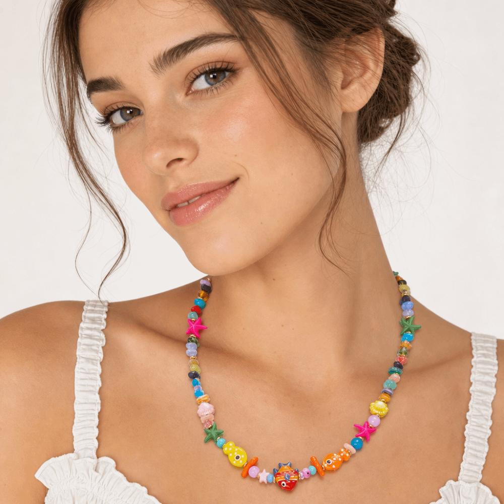 Resin Fish Charms Pendant Scallops Beaded Necklace Jewelry Colorful Fish Necklace Women