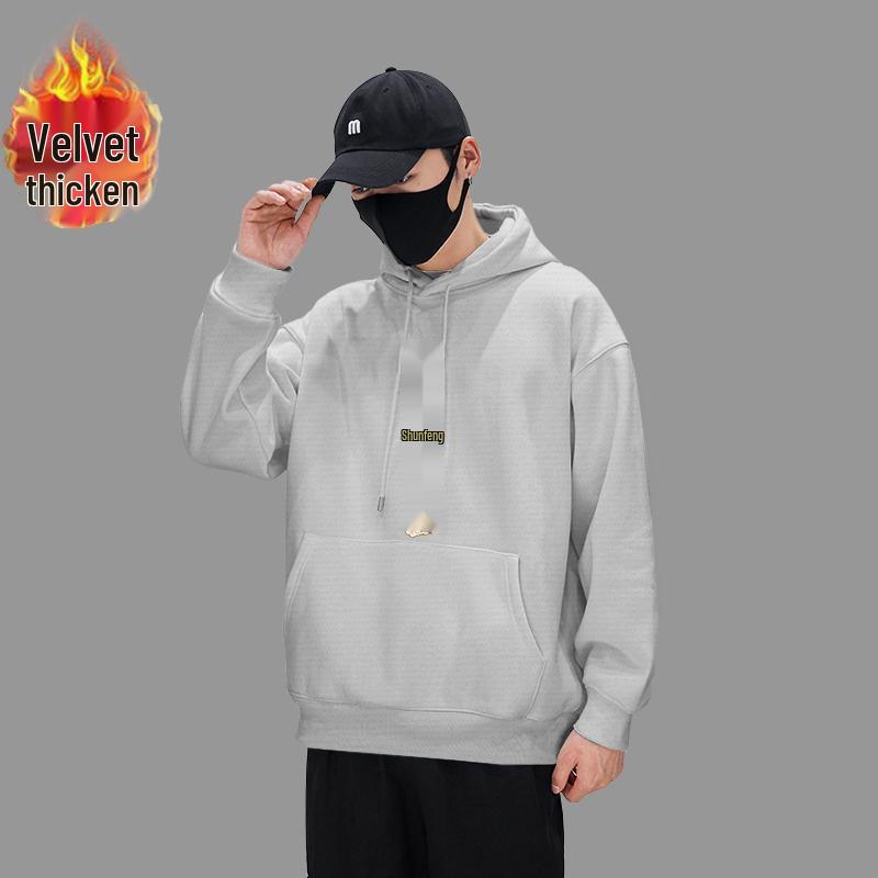 Shawn Yue Fleece-Lined Hoodie: Men's Hong Kong Style, Autumn/Winter, Trendy Brand, Large Size, Versatile Shirt