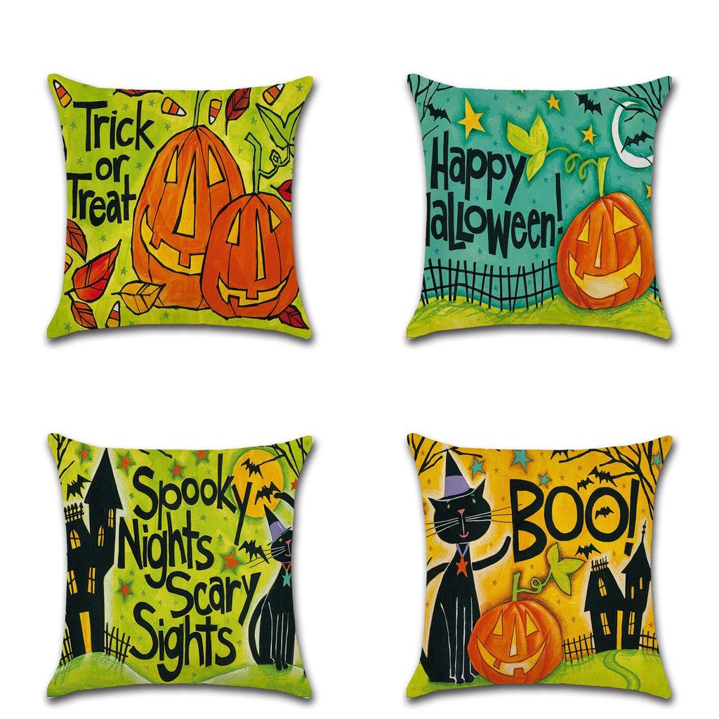 Luxuriöser Halloween-Leinen-Kissenbezug mit Kürbis- und Geistermuster für festliche Dekoration