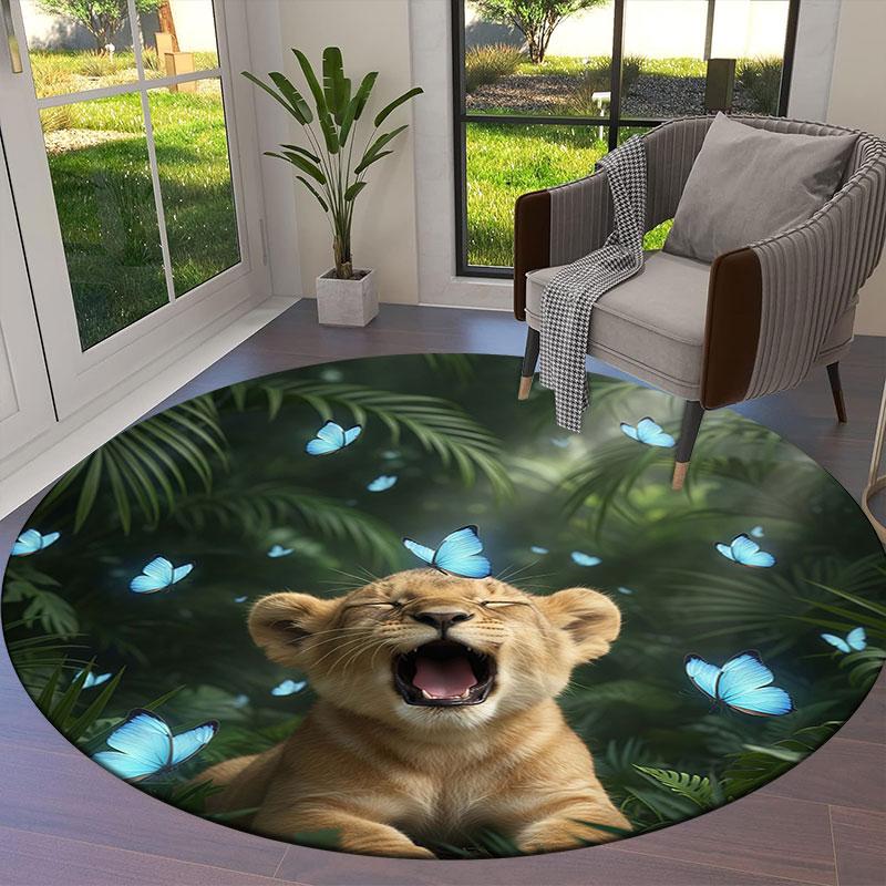 Animalsthatyawn Round Area Rug,Carpet Rug for Living Room Bedroom Sofa Playroom Decor,Non slip Floor Mat