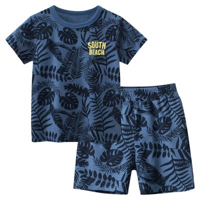 Summer Beach Set for Boys Coconut Tree Print Short Sleeve T-Shirt + Shorts Children's Clothing Leaf Pattern Kids Outfit