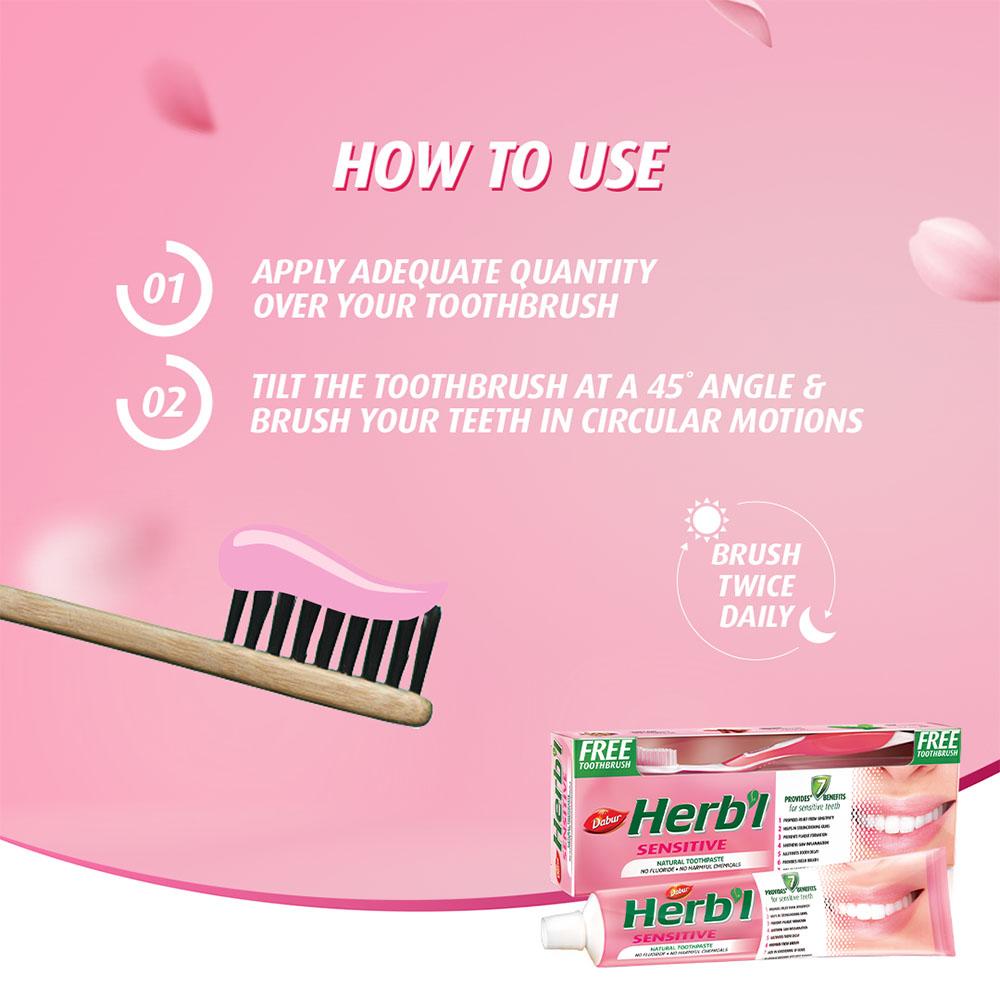 Herbal Natural Toothpaste for Sensitive Teeth + FREE Toothbrush Dabur HERB'l