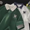 Men's Summer Embroidered Cotton Polo Shirt with College Style Contrast Colors