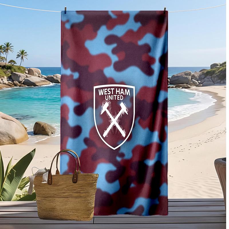 West Ham United Fußball-Print Strandtuch, Großes Weiches Schnelltrocknendes Handtuch für Strand Camping Schwimmen