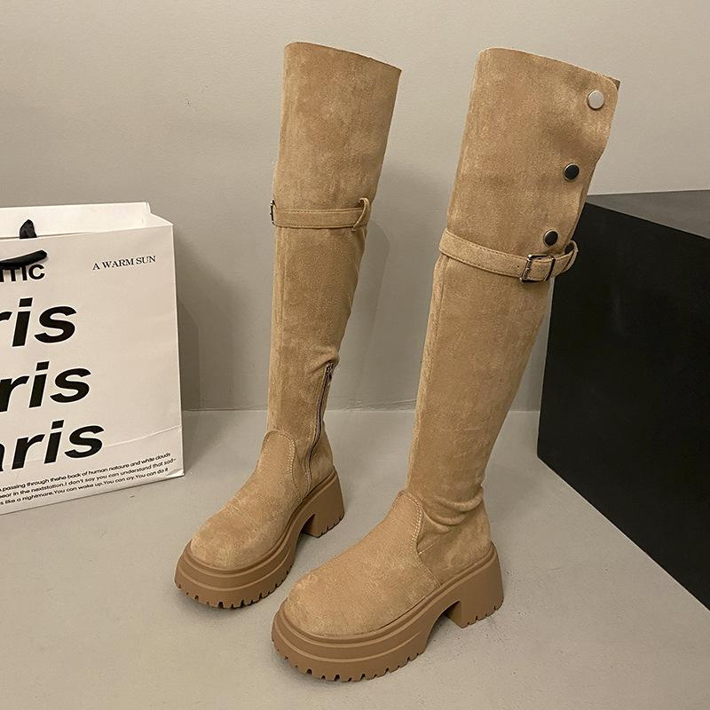 Bottes cuissardes pour femmes automne-hiver 2025 nouveau, les petites personnes gagnent en hauteur, et deux façons de porter des bottes Maillard pliées, bottes longues.