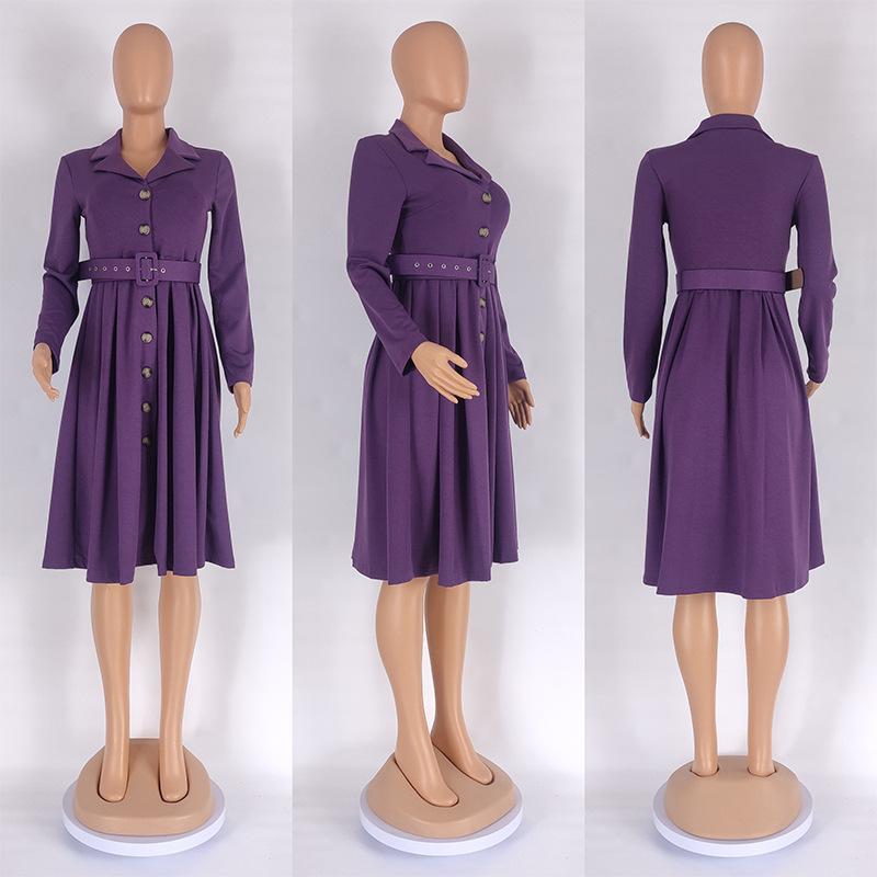 

Women s Vintage Style Single Breasted Midi Dress with Belt Button Down A Line Dress XXL фіолетовий