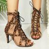 New Large Size Sandals Openwork Shoes In Front of The Lace-up Fine Heel High-heeled Sandal Boots