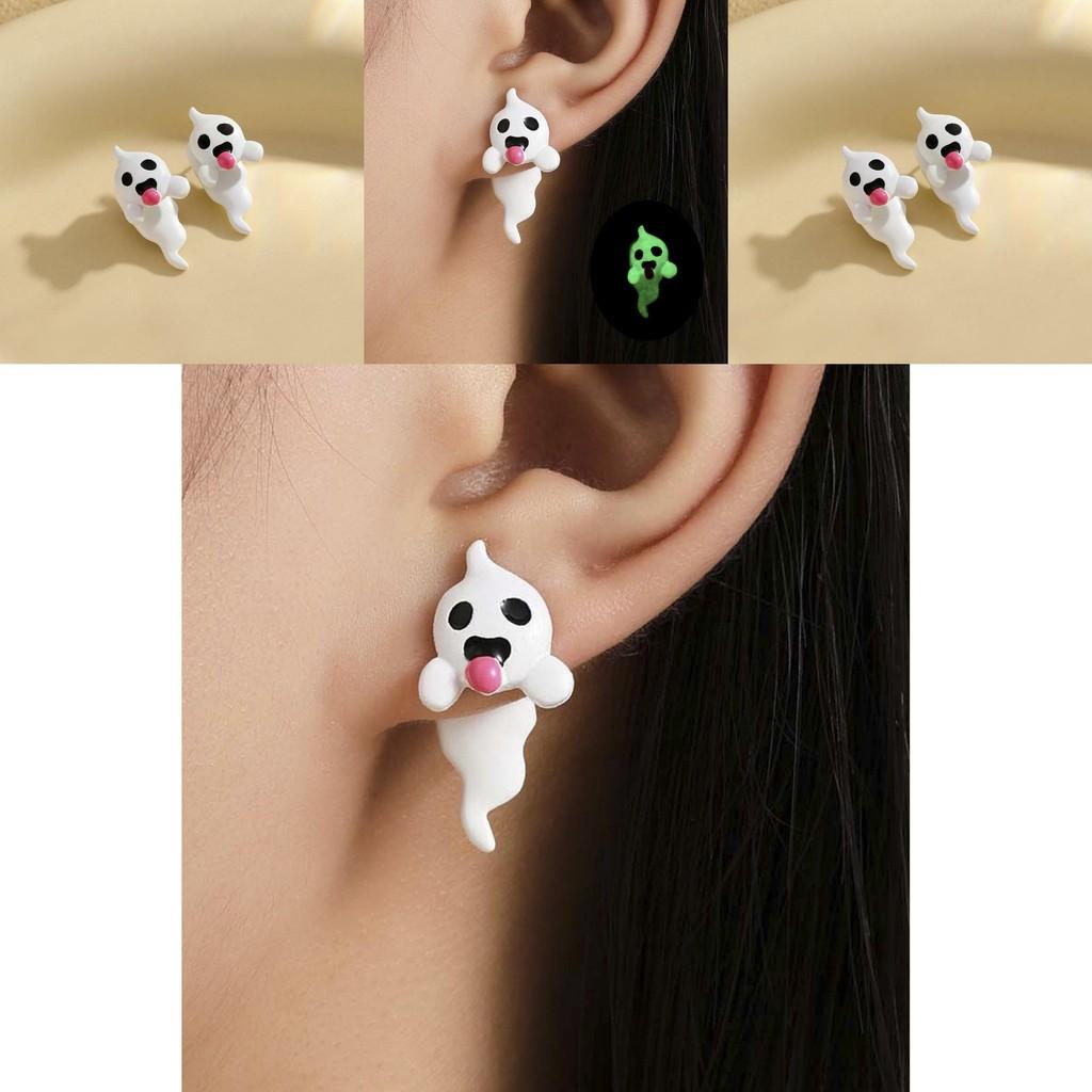 Unique Ghost Shaped Earrings Eye-catching Glow In The Dark Alloy Jewelry For Halloween