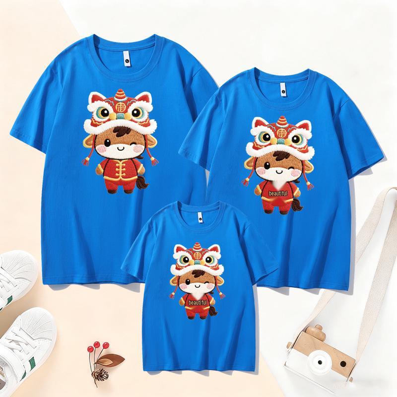 2026 Year of the Horse Red Short Sleeve Parent-Child T-Shirt for New Year Family Portrait