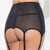 Plus Size Sheer Mesh Lace Garter Belt Set, Jacquard See-through Hollow Out Waist Body Lingerie
