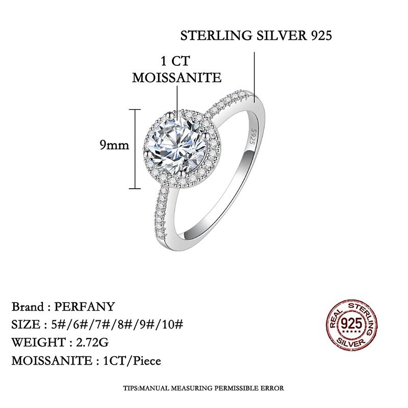 PERFANY Moissanite Ring For Women S925 Pure Silver Plated 18K White Gold Round Diamond Proposal Wedding High-end Jewelry