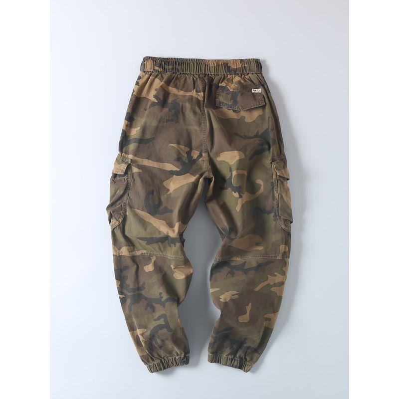 American Outdoor Loose Easiest for Match Three-Dimensional Large Pocket Camouflage Cargo Pants Spring & Fall Men Retro Distressed Casual Pants
