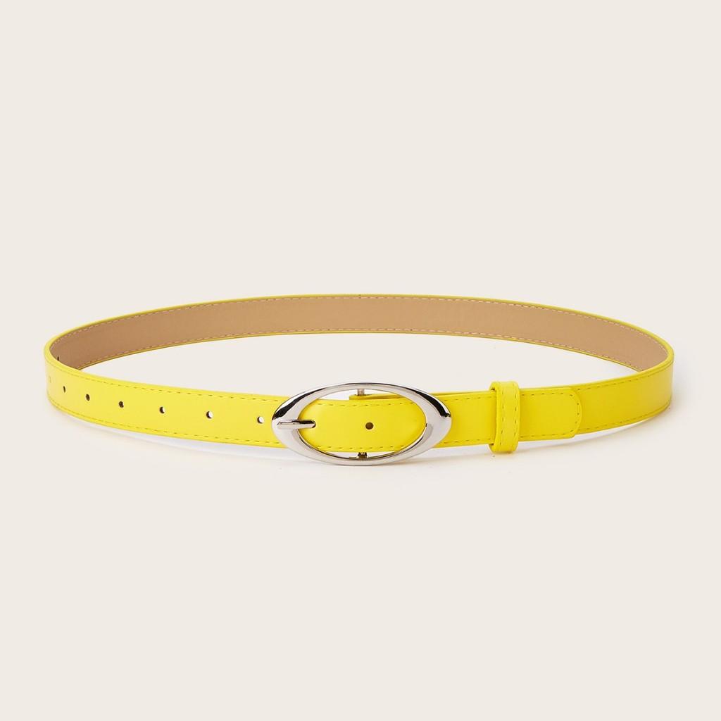 Simple Solid Color Oval Metal Buckle Decoration Women Casual Belt For Daily