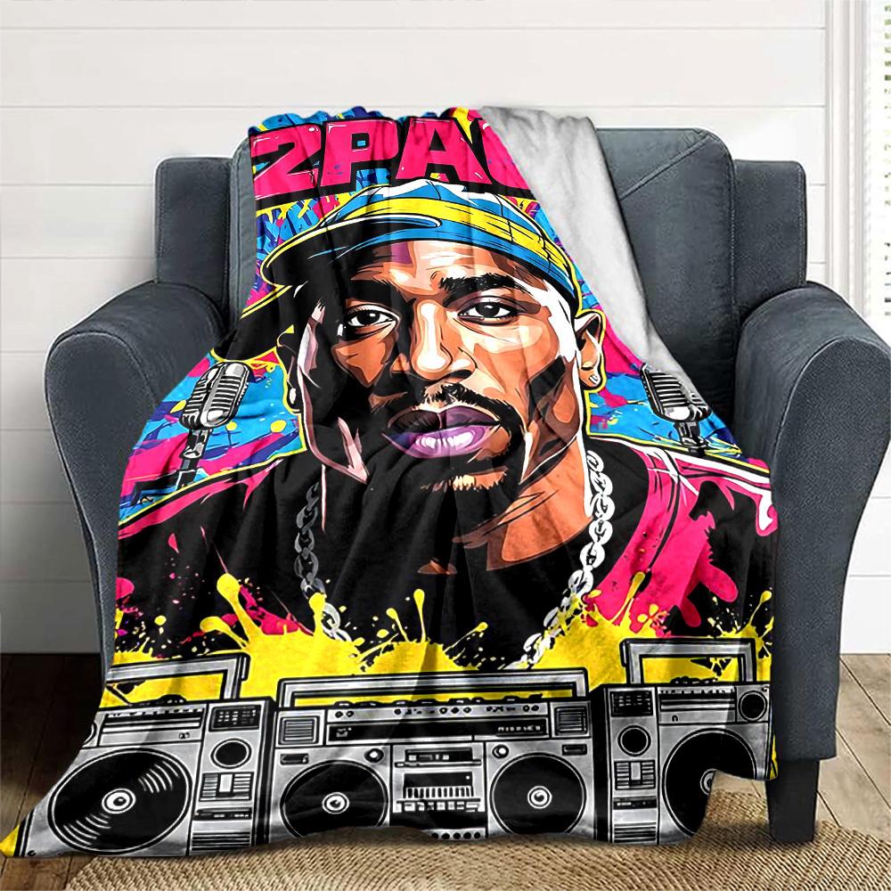 1pc 2PAC Boombox Themed Printed Soft and Comfortable Home Blanket, Small Throw Blanket, Nap Blanket, Suitable as a Gift l043