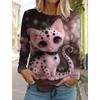 Autumn and Winter Women's Long Sleeve 3D Printed Kitten Cute Print T-Shirt Women's Streetwear Round Neck Long Sleeve