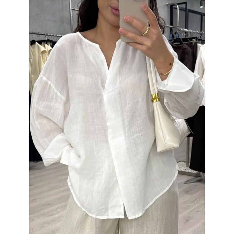 2025 New Women's Casual Long-sleeved V-neck Regular Multi-color Top Shirt