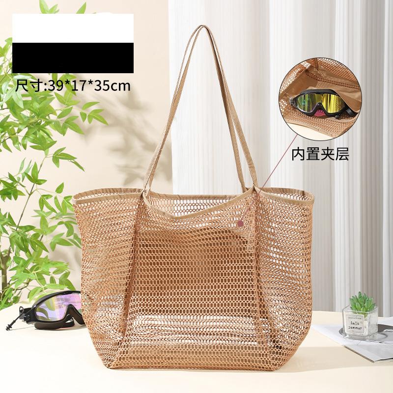 Tragbare Netztasche Großes Fassungsvermögen Wiederverwendbare Aufbewahrungstaschen für Kinderspielzeug Schwimmstrandtasche Damen Make-up Organizer Einkaufshandtasche