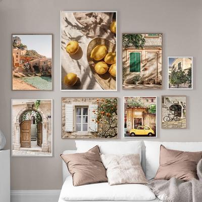 Italienische Stadt Zitrone Orange Ernte Poster und Drucke Zuhause Garten Pflanzen Leinwandmalerei Auto Fahrrad Innendekor Bild Wandkunst