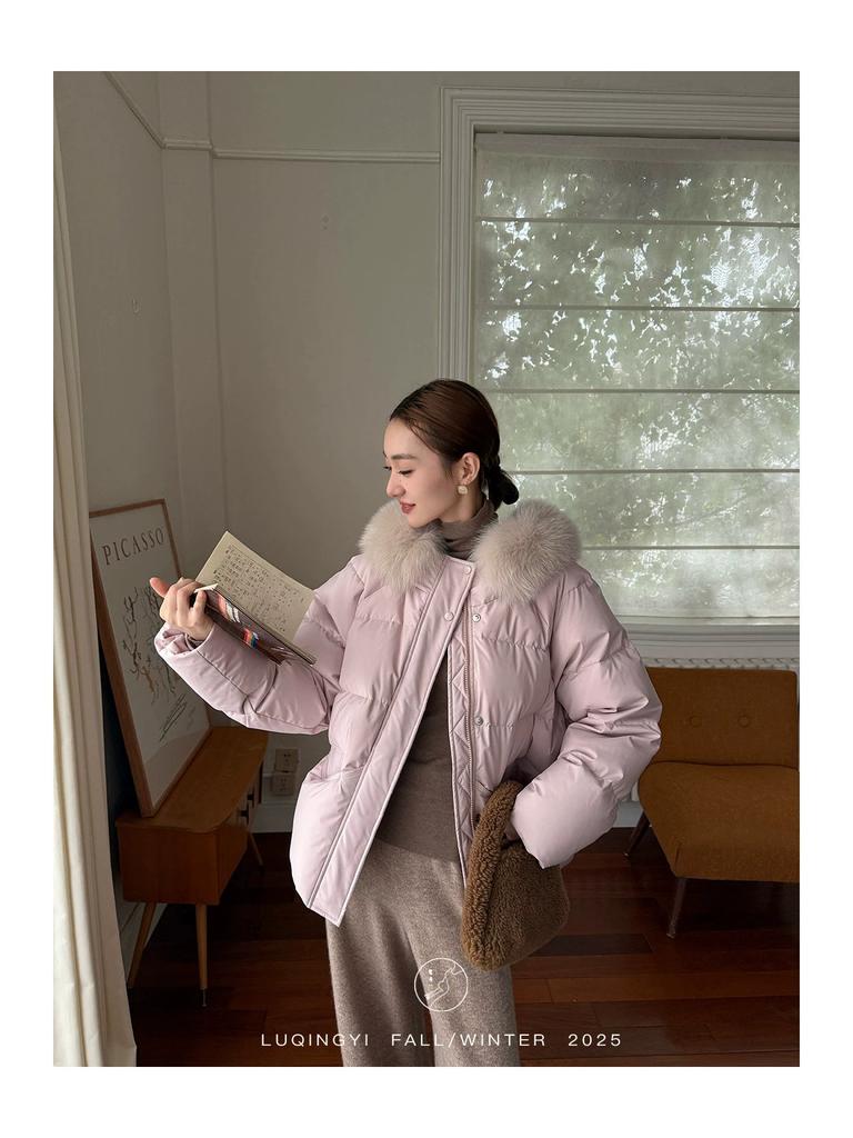 [Large quantities in stock] Autumn and winter down cotton clothes, new milk huhu women's big fur collar, loose and casual