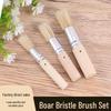 3-Piece Hog Bristle Brush Set with Round Head and Wooden Handle for Watercolor Painting