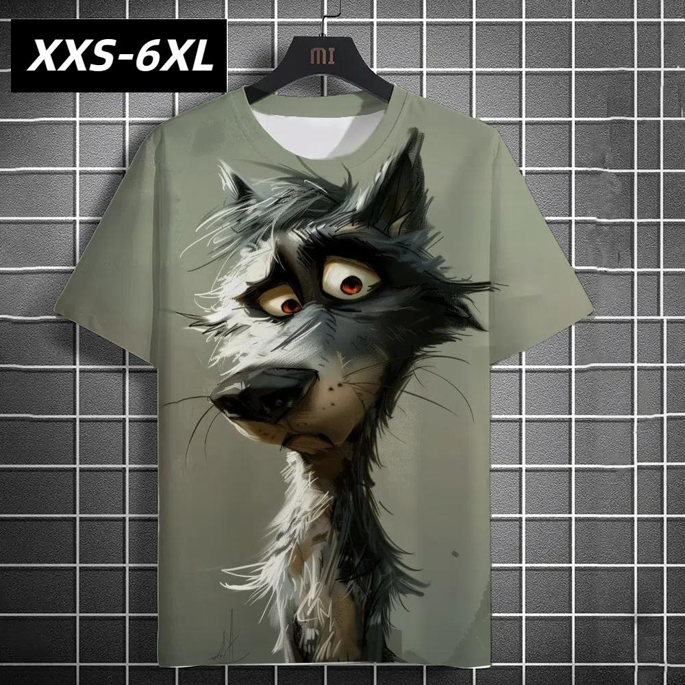 

Футболки больших размеров для мужчин XXS-6XL, забавная футболка с коротким рукавом и принтом 3D-волка, уличная мода, топы, летняя мужская повседневная одежда 6XL