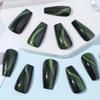 24pcs Gradient Cat Eye Trapezoid Nails: Autumn/Winter Black & Green Nail Art Stickers