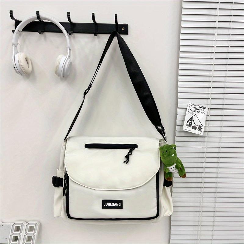 Trendy Nylon Messenger Bag, Large Capacity Crossbody Bag, Casual Flap Shoulder Bag For Teen Student School Bags Satchel