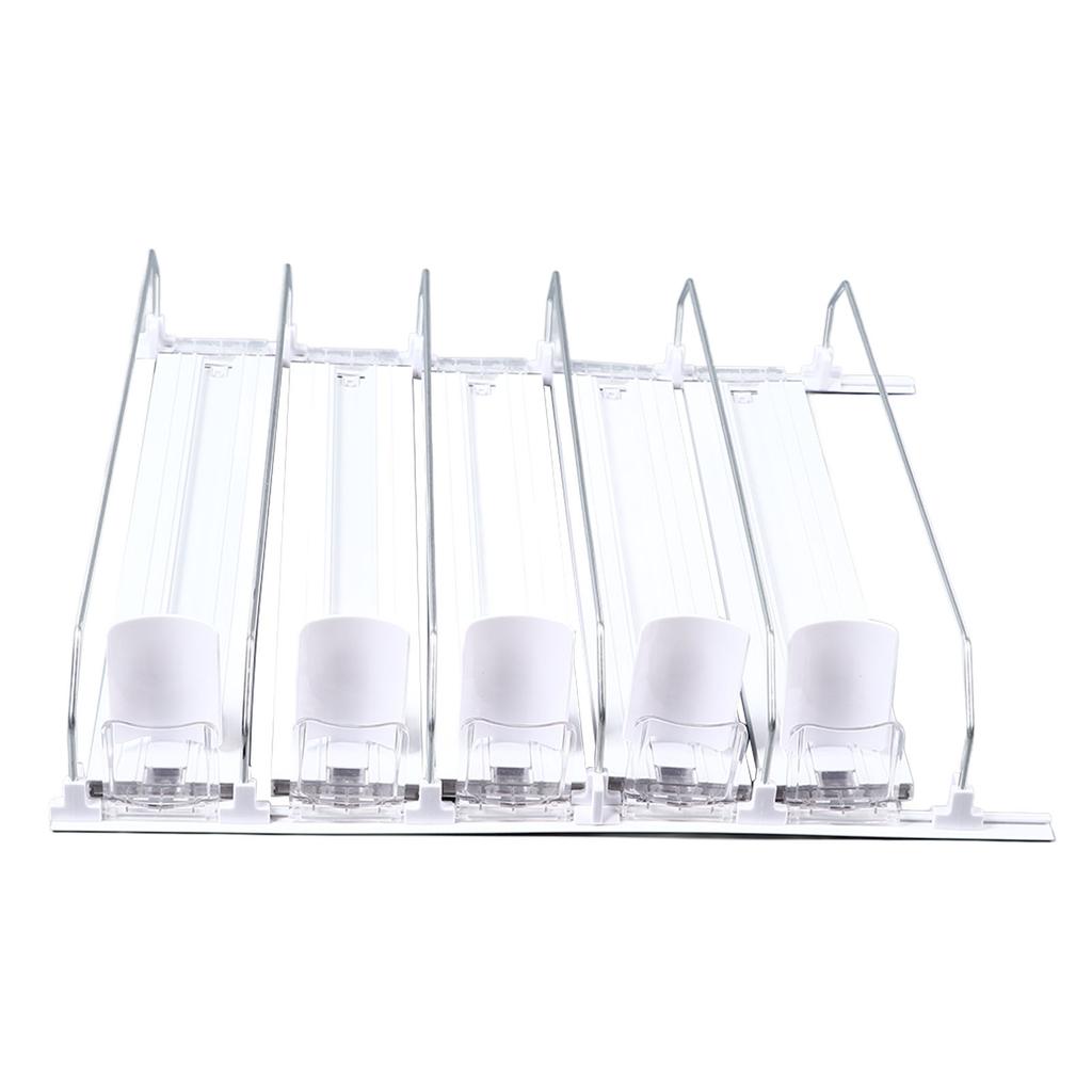 Drink Organizer for Fridge Spring Loaded Adjustable Push Rod Slide Rail Soda Can Dispenser for Beer Beverages 38cm White