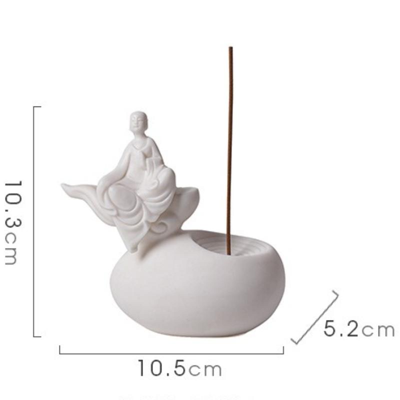White Buddha Incense Burner Ceramic Tray Chinese White Porcelain Statue Incense Holder Meditation & Aromatherapy Decor