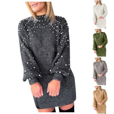 Women's New Sweater Long-Sleeved Pearl  Dress Casual Top