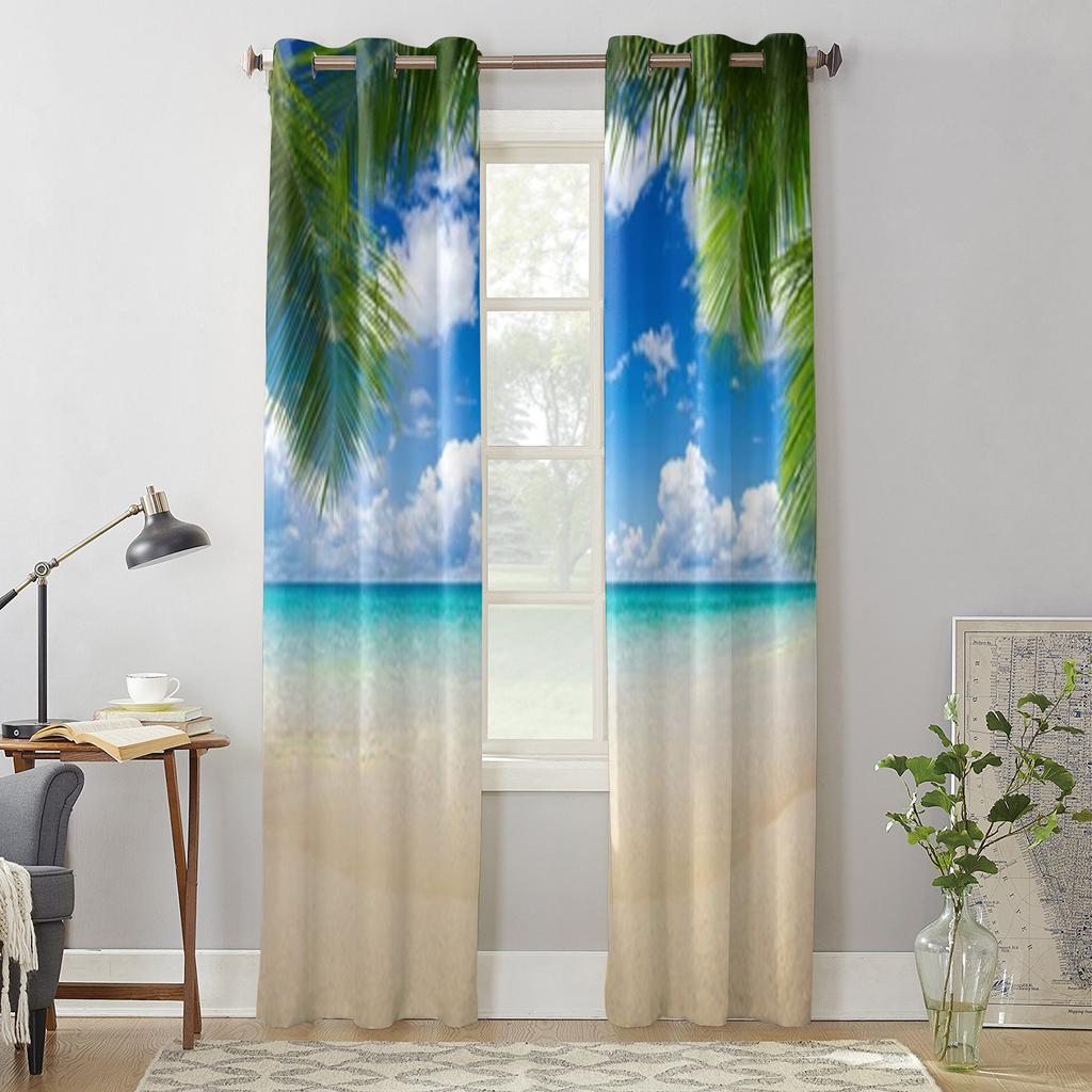 Fenstervorhänge mit Strand- und Tropenmotiv für Wohnzimmer, luxuriöses Schlafzimmer, Dekoration, Vorhänge, Küchenfensterbehandlungen