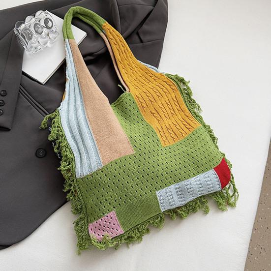 Borsa Grande Capacità Borsa a Shopper Lavorata a Maglia Pesce 3D, Borsa a Spalla Patchwork con Frange, Regalo Creativo per Donne Borsa Boho Colorata per il Pendolarismo Quotidiano