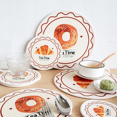 Tovaglietta Rotonda Sottobicchiere Stampa Ora del Tè Pomeridiano Cotone Spesso Antiscottatura Resistente al Calore Antiscivolo Isolamento Termico Tappetino Decorativo per Tavolo da Pranzo