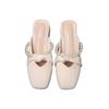 Pearl bag head half slippers women's spring and summer new high heels thick heel medium heel lazy outer wear