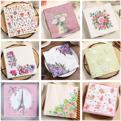 20pcs/pack Flower Paper Napkins Cocktail Wedding Birthday Party Decoration 2-Ply Square Dinner Napkin