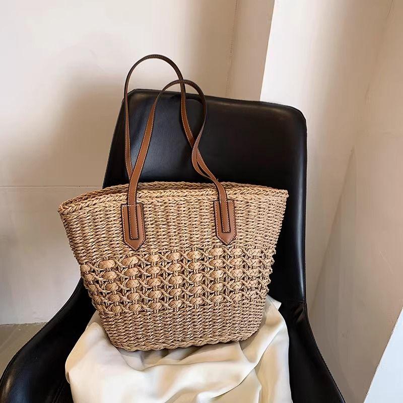 

Seaside Vacation Large Capacity Tote Bag for Women 2025 New Summer Beach Straw Bag Women Shoulder Woven Bag Khaki