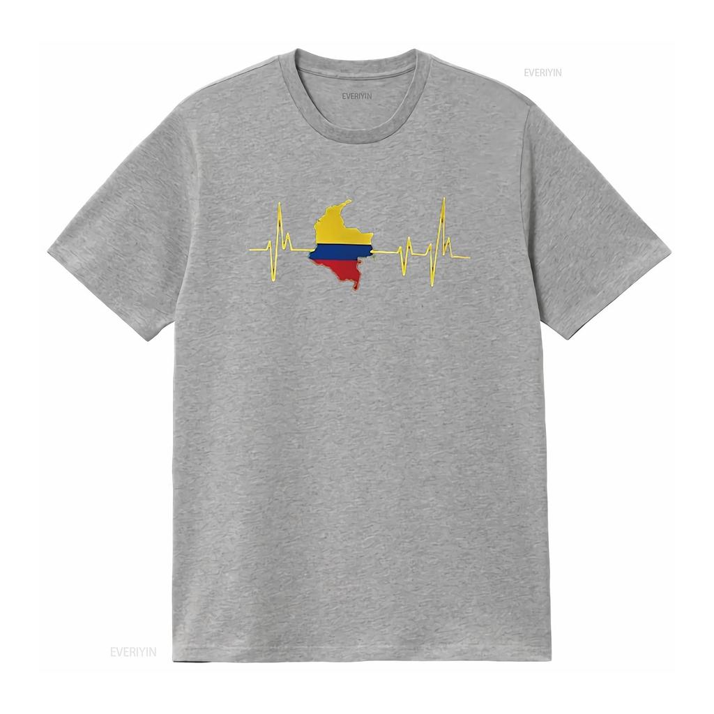 Mens Heartbeat Design Colombian Flag Colombia T Shirt Black vintage Washed Versatile Casual Stretched graphic designer clothes