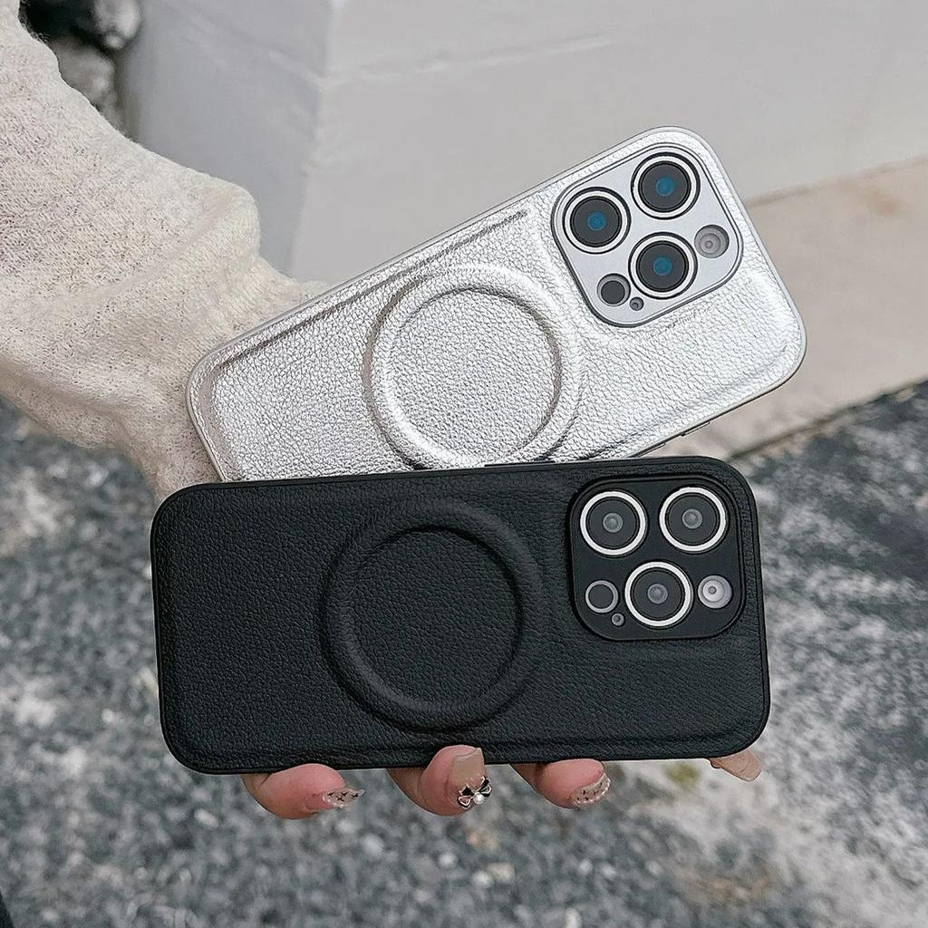 Luxury Leather Wireless Charging Magnetic For Magsafe Case For Apple iPhone 16 15 14 13 12 Pro Max Plus Camera Proteciton Cover