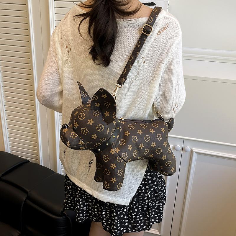 Exquisite cartoon printed dog magic fight creative contrasting color women's small square bag new literary women's shoulder messenger bag